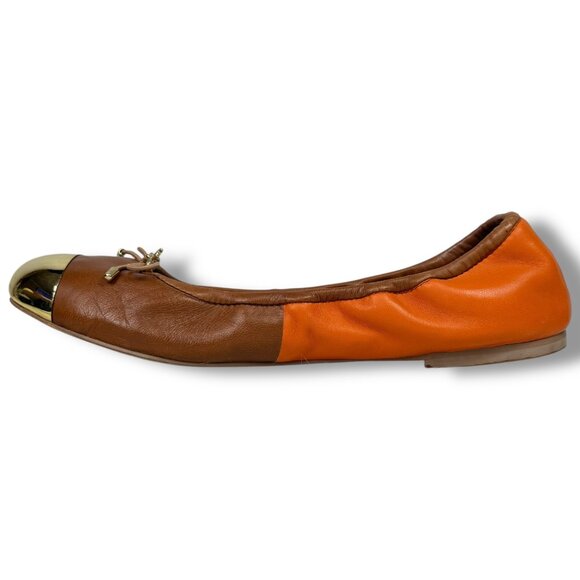 Sam Edelman Fairleigh Brown Orange Gold Cap Toe Ballet Flats Size 7.5 Minimalist - Picture 4 of 10
